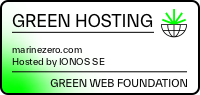 Green Hosting banner with a globe and plant icon, featuring 'GREEN HOSTING', 'Hosted by IONOSS SE', 'marineroze.com', and 'GREEN WEB FOUNDATION'