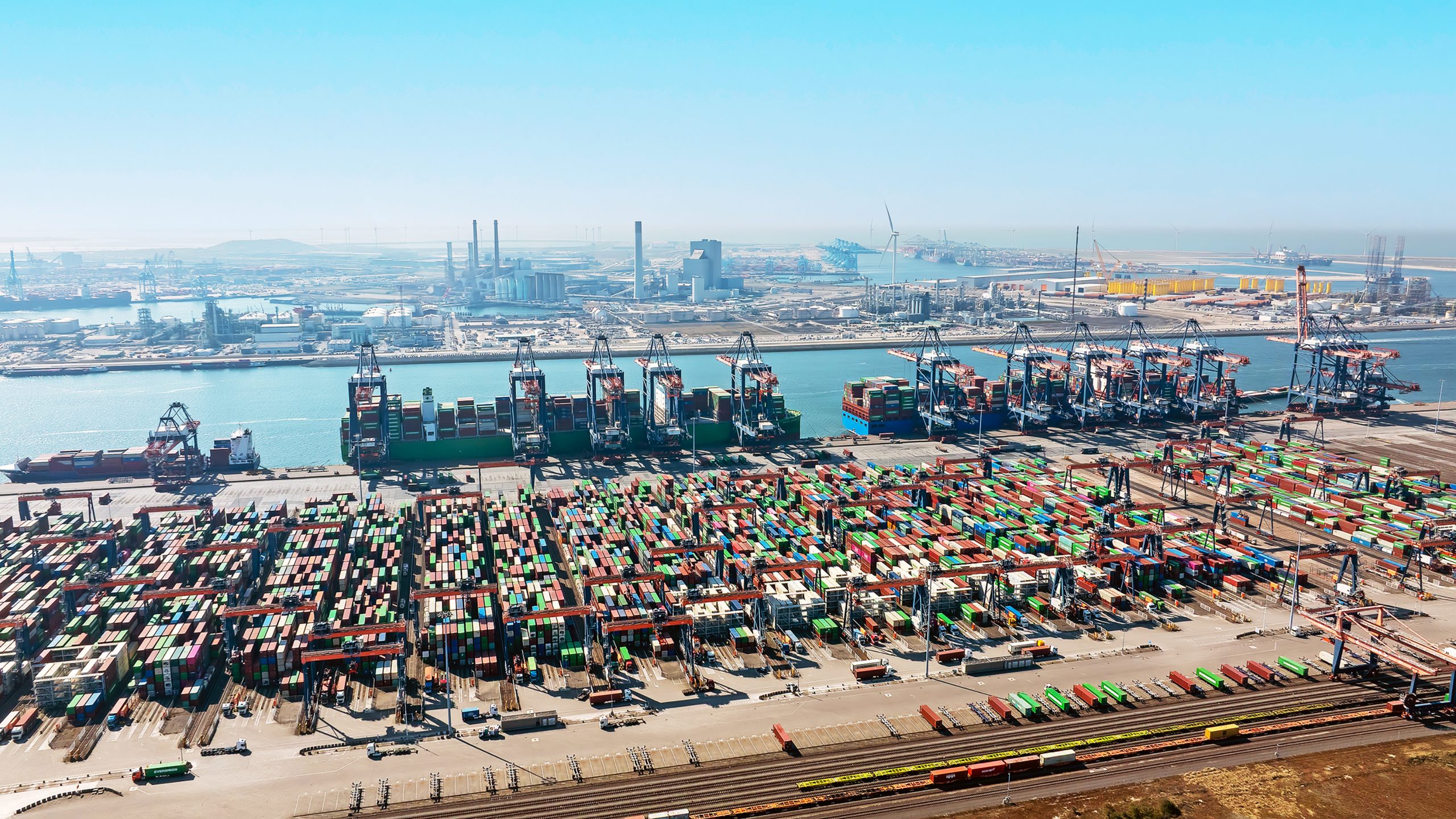 Aerial from industry in the harbor from Rotterdam in the Netherlands