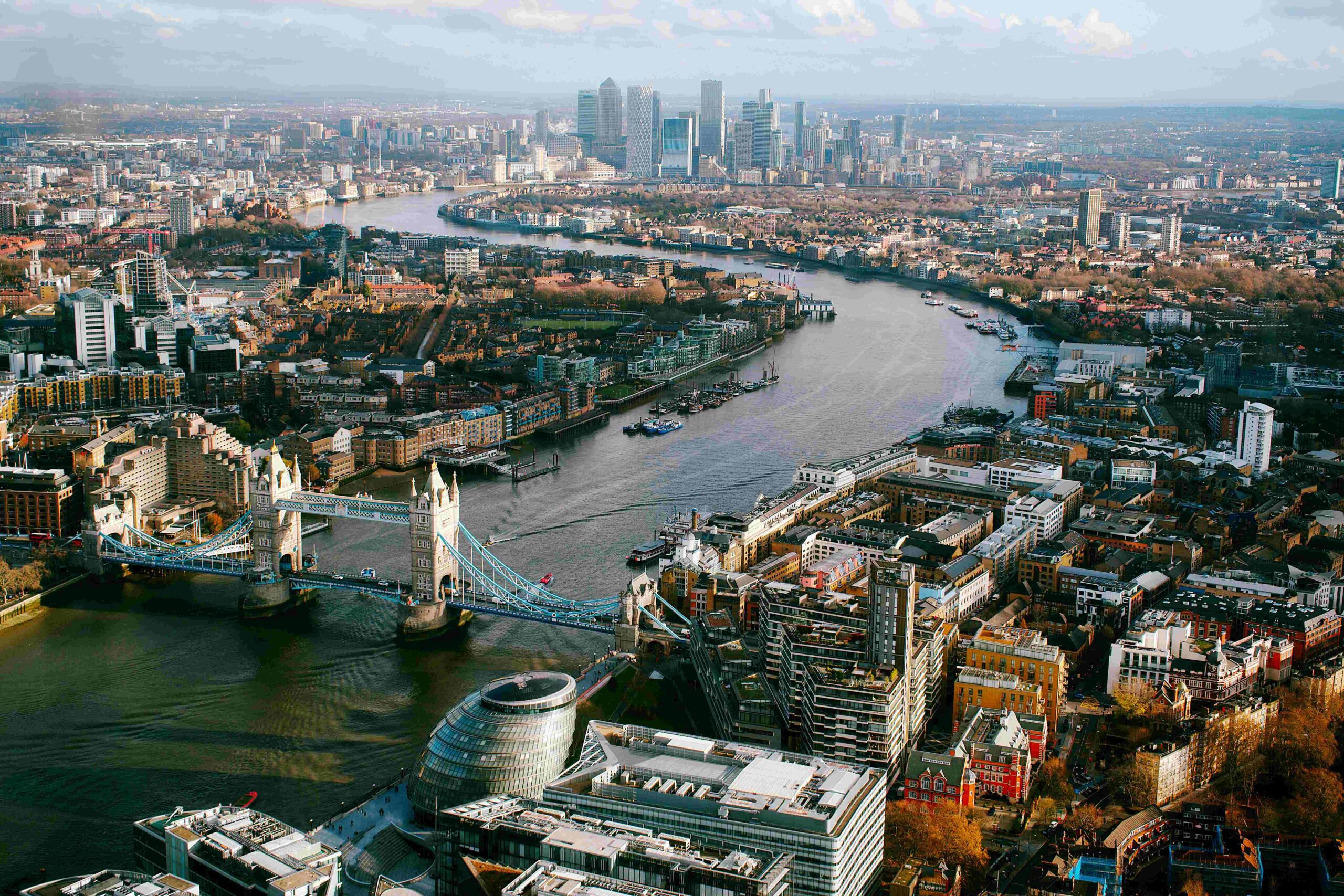 Aerial of the River Thames in Central London, Electric Thames project