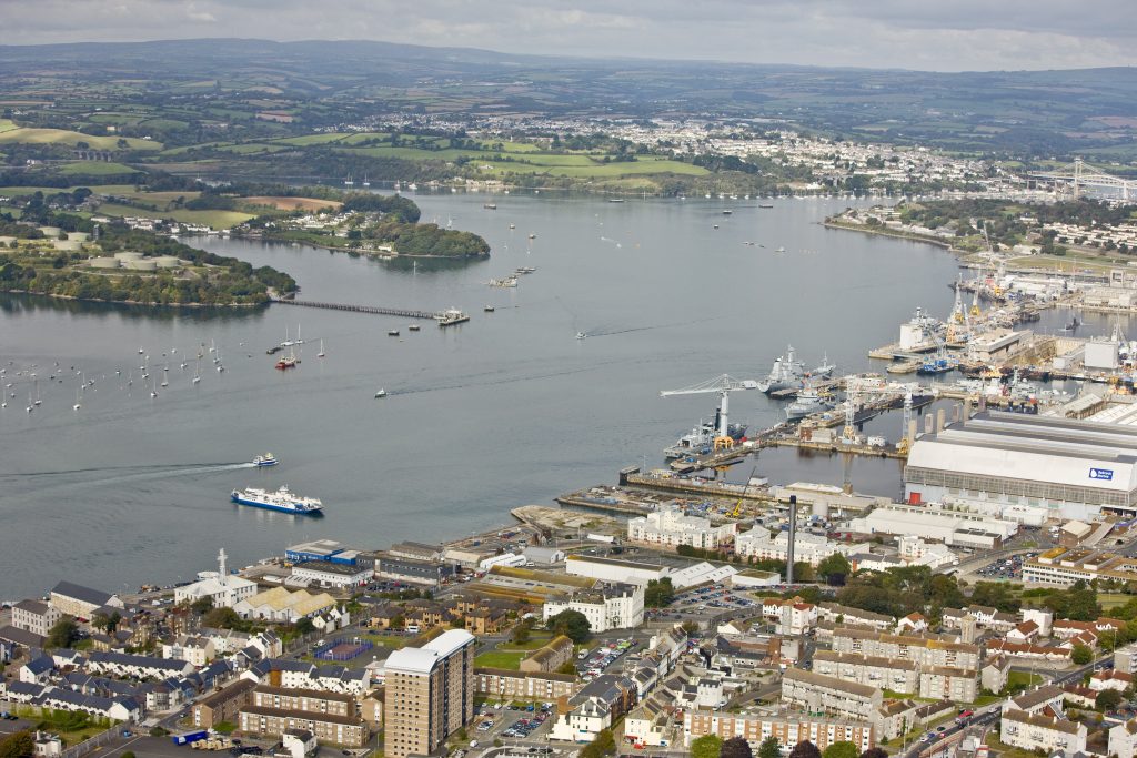 Aerial shot of Plymouth