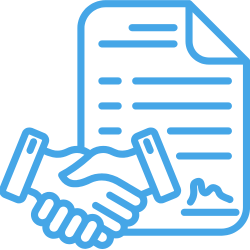 Handshake over a signed contract document, symbolizing a business agreement.